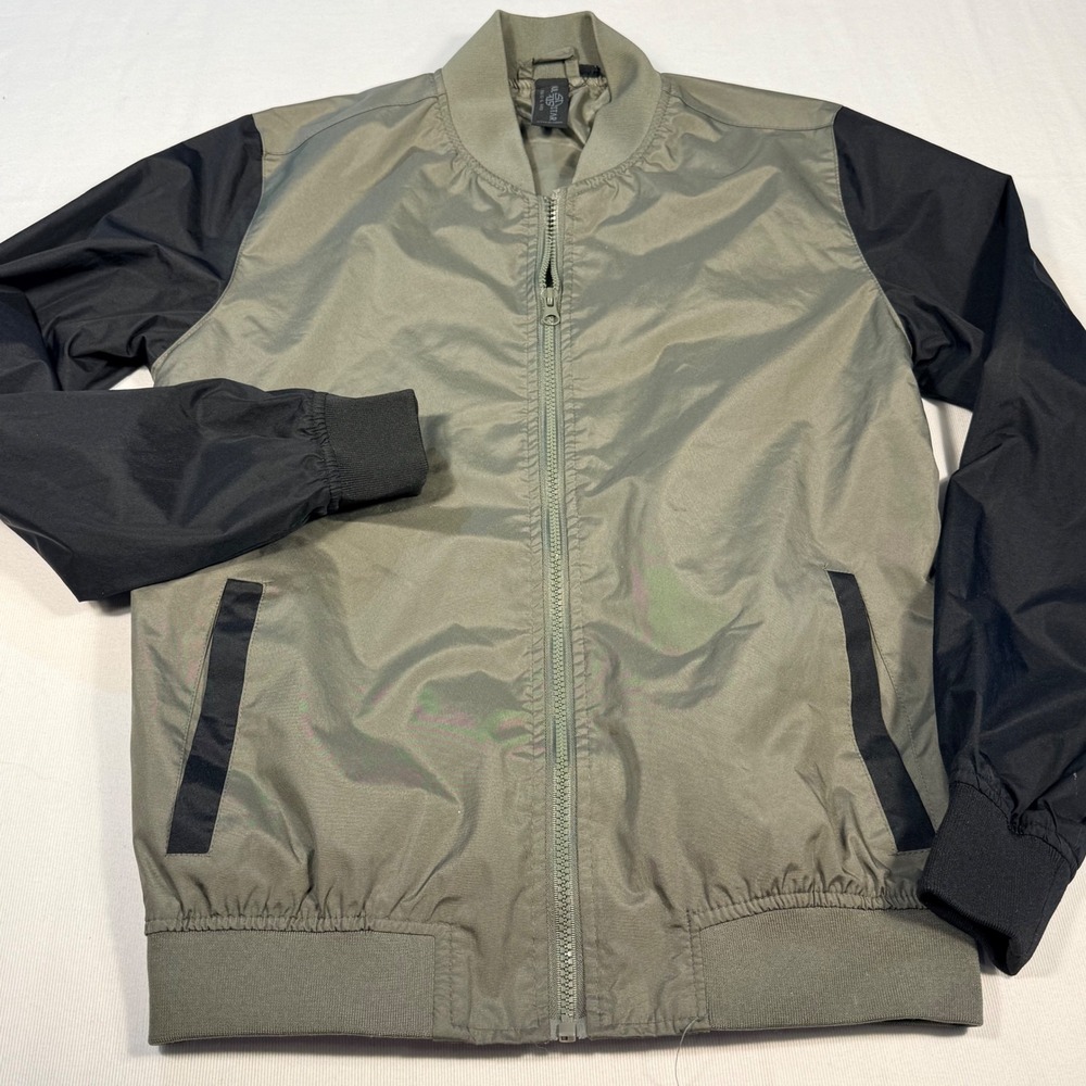 Soul Star Bomber Jacket Men's‎ S Olive Green Black Colorblock Zip Front